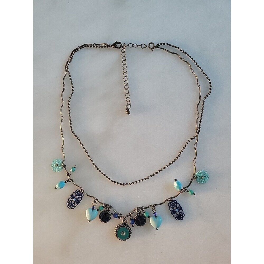 Turquoise Blue Color Beaded Charm Necklace Pendant And Earrings Set OHQ - Picture 4 of 14